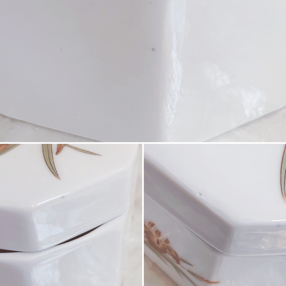 White Brown Iris Bone China Jewelry Trinket Box - Picture 7 of 8